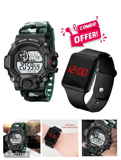 Digi-Sports Army Green Multi Functional-Led Black Watch Combo Offer-thumb0
