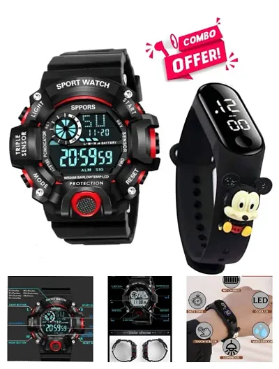 Shock Pattern SH-090 Feature Watch Touch LED Band Combo For Boys Men