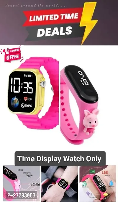 Pink Collection Sports-Digital Time Display Function  Touch Band Combo Watch Offer