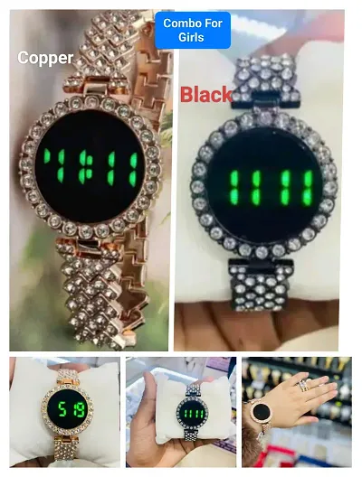 Gorgeous Diamond Collection Combo Digital Watch For Girls