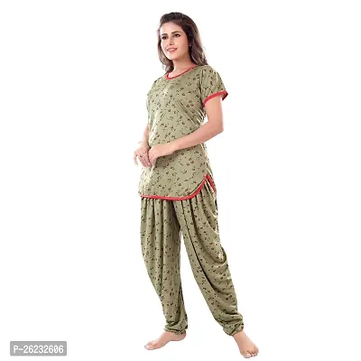 Stylish Green Printed Cotton Blend Top  Pyjama Set For Women-thumb4