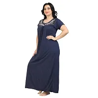 Stylish Blue Embroidered Cotton Nighty For Women-thumb2