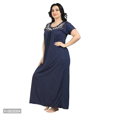 Stylish Blue Embroidered Cotton Nighty For Women-thumb3