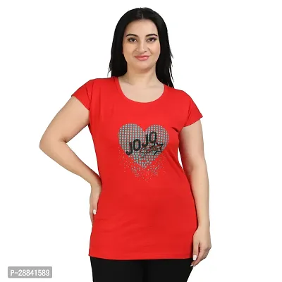 Elegant Red Cotton Printed Tshirt For Women