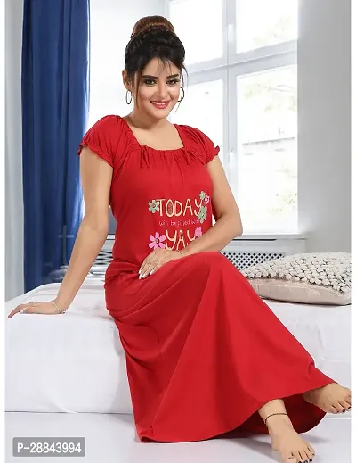 Elegant Red Cotton Printed Nighty For Women-thumb0