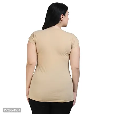 Elegant Beige Cotton Printed Tshirt For Women-thumb2