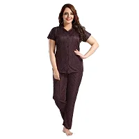 Stylish Brown Printed Cotton Blend Top  Pyjama Set For Women-thumb2