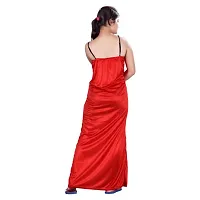 Elegant Red Satin Solid Nighty With Robe For Women-thumb1