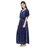 Stylish Blue Printed Satin Nighty For Women-thumb2