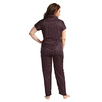 Stylish Brown Printed Cotton Blend Top  Pyjama Set For Women-thumb1