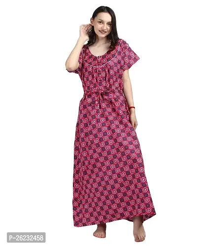 Stylish Red Printed Cotton Nighty For Women-thumb0