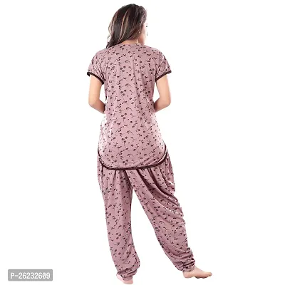 Stylish Brown Printed Cotton Blend Top  Pyjama Set For Women-thumb2