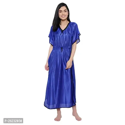 Stylish Blue Solid Satin Nighty For Women
