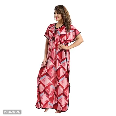 Stylish Red Printed Satin Nighty For Women-thumb3