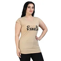 Elegant Beige Cotton Printed Tshirt For Women-thumb3