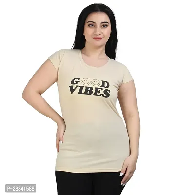 Elegant Beige Cotton Printed Tshirt For Women