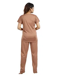 Stylish Beige Printed Cotton Blend Top  Pyjama Set For Women-thumb2