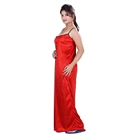 Elegant Red Satin Solid Nighty With Robe For Women-thumb3
