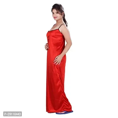 Elegant Red Satin Solid Nighty With Robe For Women-thumb4
