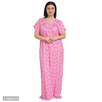 Elegant Pink Cotton Viscose Rayon Printed Nighty For Women