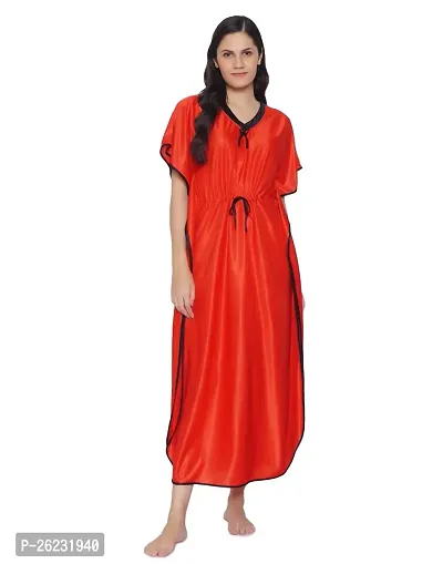 Stylish Red Solid Satin Nighty For Women