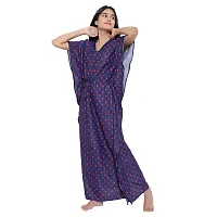 Elegant Blue Satin Printed Nighty For Women-thumb3