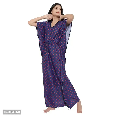 Elegant Blue Satin Printed Nighty For Women-thumb4