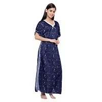 Stylish Blue Printed Satin Nighty For Women-thumb3