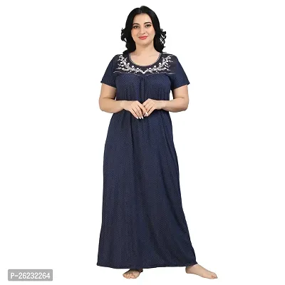 Stylish Blue Embroidered Cotton Nighty For Women-thumb0