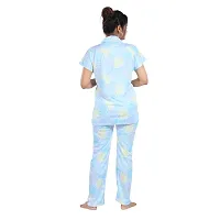 Stylish Blue Printed Cotton Blend Top  Pyjama Set For Women-thumb1