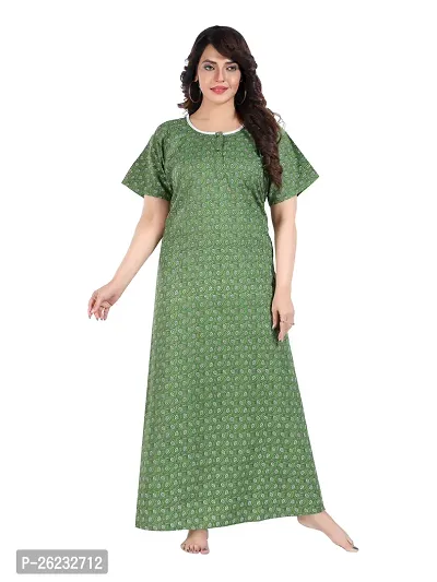 Stylish Green Self Pattern Cotton Blend Nighty For Women