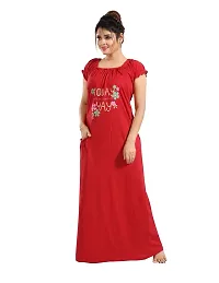 Elegant Red Cotton Printed Nighty For Women-thumb4