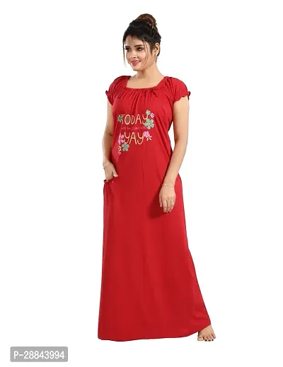 Elegant Red Cotton Printed Nighty For Women-thumb5