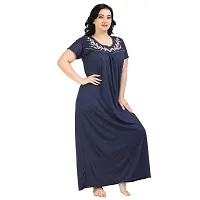 Stylish Blue Embroidered Cotton Nighty For Women-thumb3