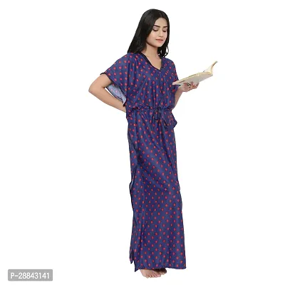 Elegant Blue Satin Printed Nighty For Women-thumb5