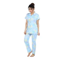 Stylish Blue Printed Cotton Blend Top  Pyjama Set For Women-thumb3