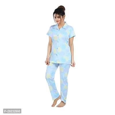 Stylish Blue Printed Cotton Blend Top  Pyjama Set For Women-thumb4
