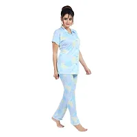 Stylish Blue Printed Cotton Blend Top  Pyjama Set For Women-thumb2
