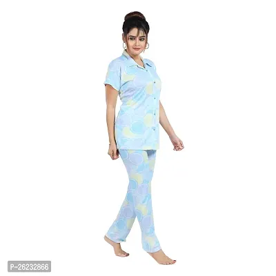 Stylish Blue Printed Cotton Blend Top  Pyjama Set For Women-thumb3