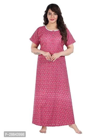 Elegant Pink Cotton Blend Printed Nighty For Women