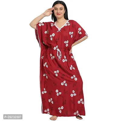 Stylish Maroon Floral Rayon Nighty For Women