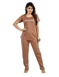 Stylish Beige Printed Cotton Blend Top  Pyjama Set For Women-thumb1