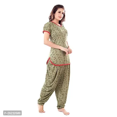 Stylish Green Printed Cotton Blend Top  Pyjama Set For Women-thumb3