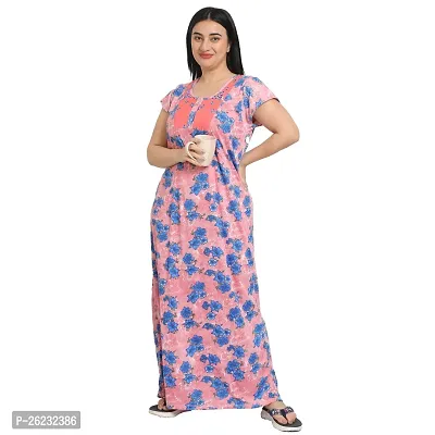 Stylish Pink Floral Rayon Nighty For Women