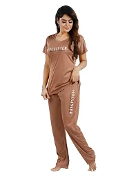 Stylish Beige Printed Cotton Blend Top  Pyjama Set For Women-thumb3