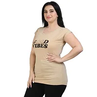 Elegant Beige Cotton Printed Tshirt For Women-thumb2