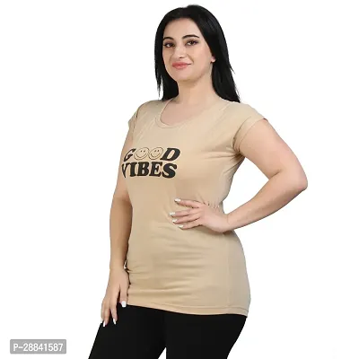 Elegant Beige Cotton Printed Tshirt For Women-thumb3