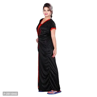 Elegant Red Satin Solid Nighty With Robe For Women-thumb5