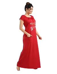 Elegant Red Cotton Printed Nighty For Women-thumb3