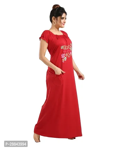 Elegant Red Cotton Printed Nighty For Women-thumb4